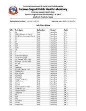 मेडिकल प्रयोगशालाको चेकजाँचको न्यूनतम शुल्क सुची